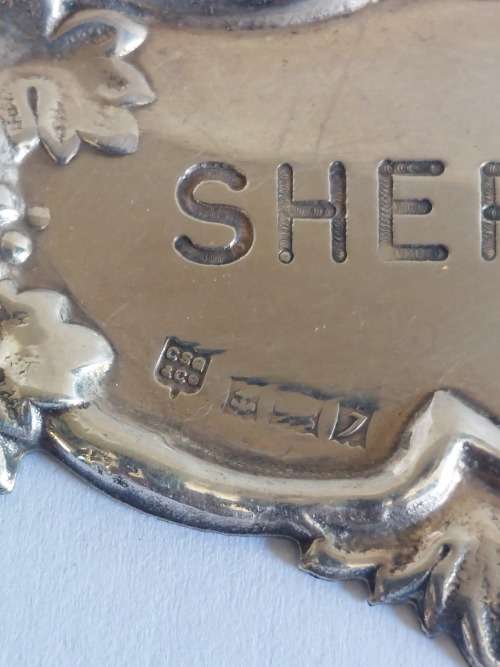 1958 Birmingham silver Sherry decanter label 13,5g Stunning