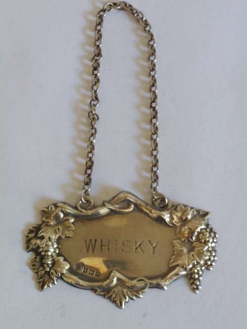 Wow!! 1958 Birmingham silver Whiskey decanter label 13,0g gorgeous