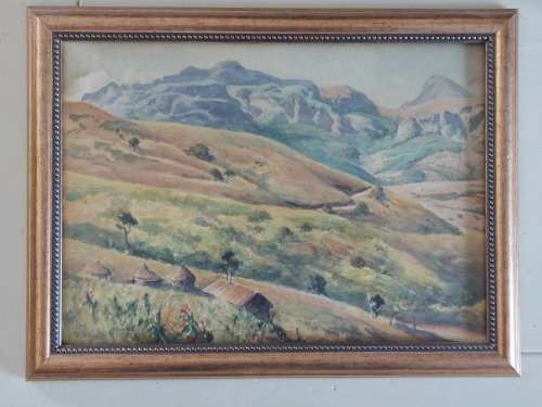 Rare!! Mabel Withers watercolour of huts in a landscape 370 x 260 Value R1500