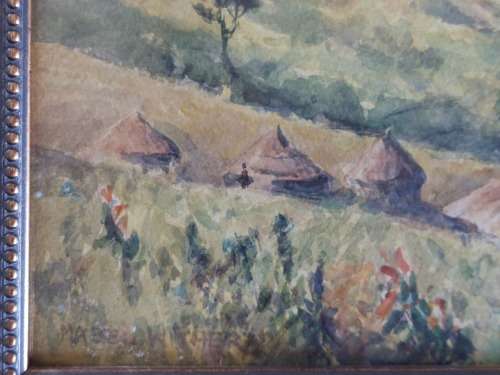 Rare!! Mabel Withers watercolour of huts in a landscape 370 x 260 Value R1500