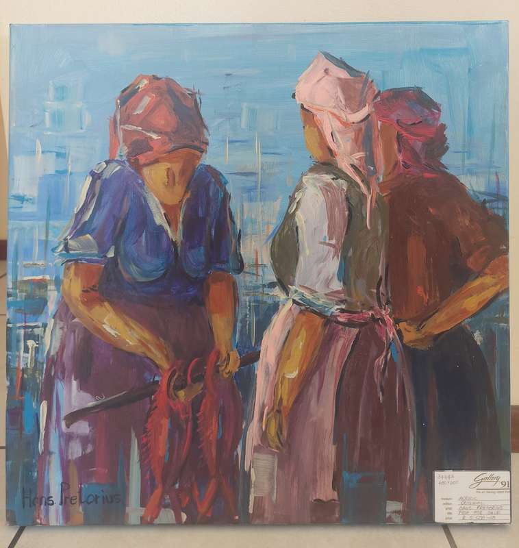 Wow!! Hans Pretorius `fish for sale` acrylic on canvas Value R5500