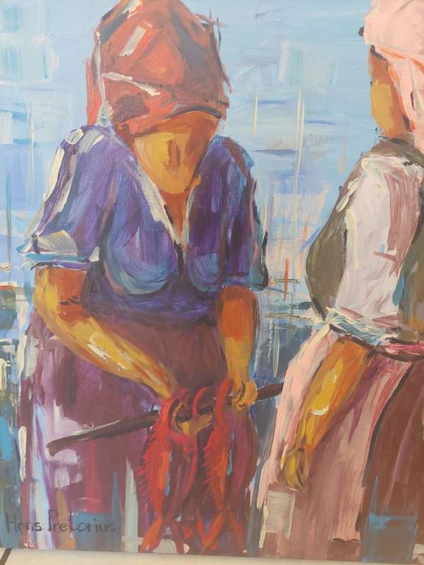 Wow!! Hans Pretorius `fish for sale` acrylic on canvas Value R5500