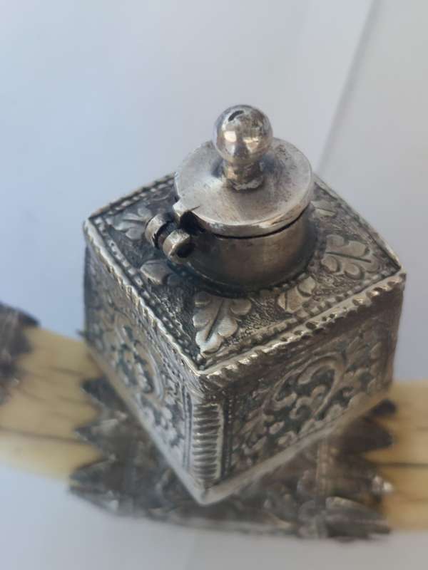 Rare!! 19th century Indian colonial silver boar tusk snuff box circa 1890`s Value R6500