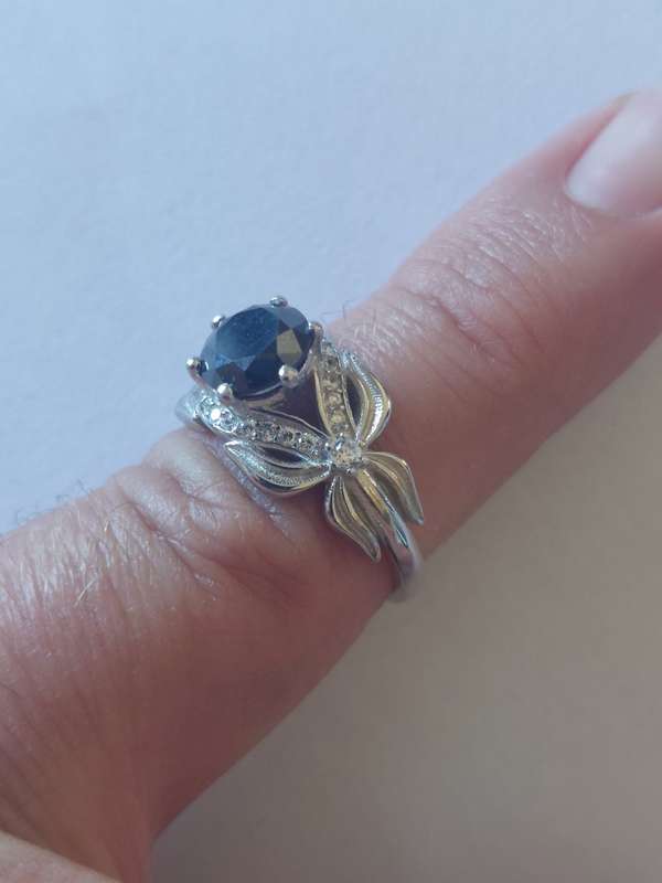 Magnificent!! NEW! 1,50ct black Moissanite & cz sterling silver ring 3,9g WOW!!