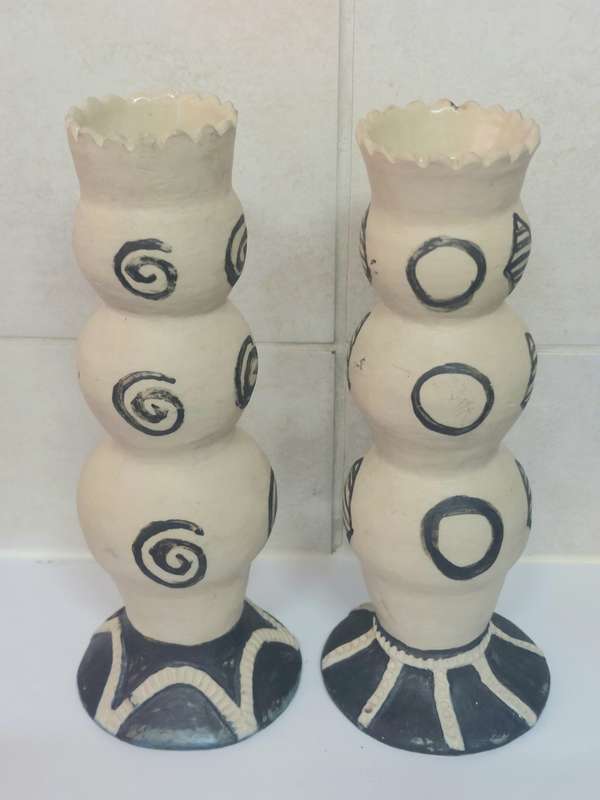 Rare!! Pair of Rorkes drift candle sticks signed E. Dommaan Value R1500