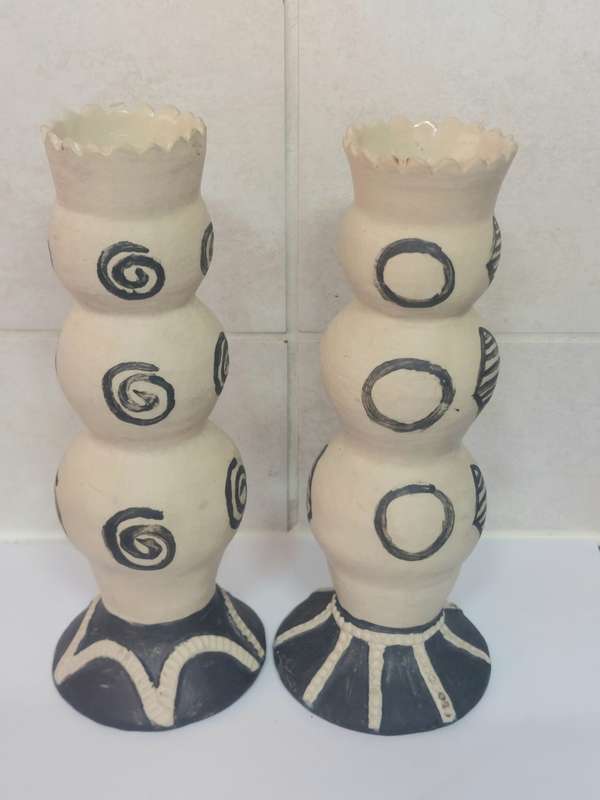 Rare!! Pair of Rorkes drift candle sticks signed E. Dommaan Value R1500