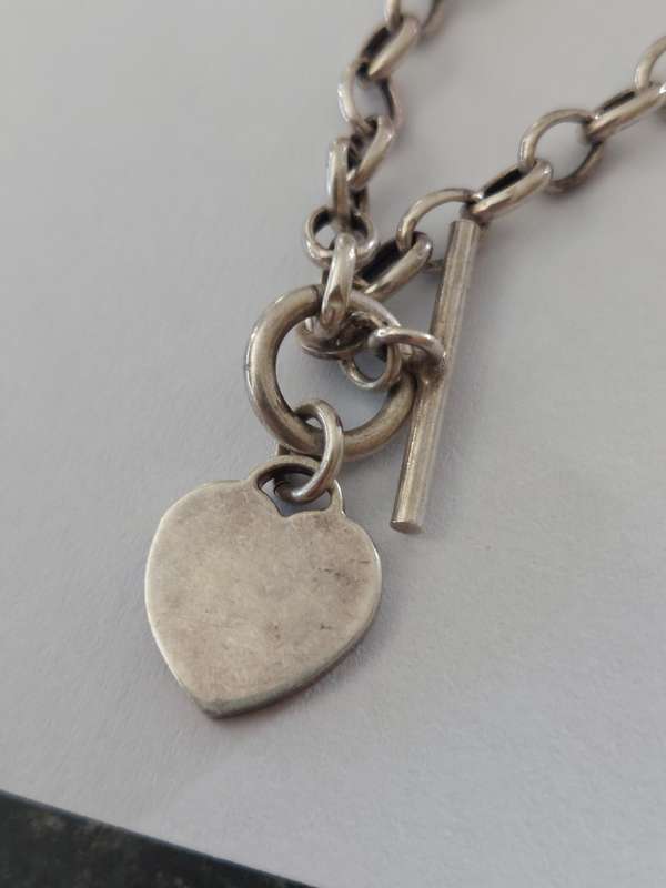 Vintage sterling silver T-bar heart necklace 10,6g