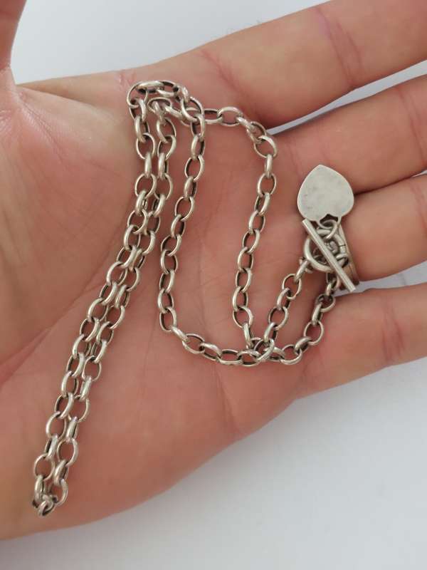 Vintage sterling silver T-bar heart necklace 10,6g