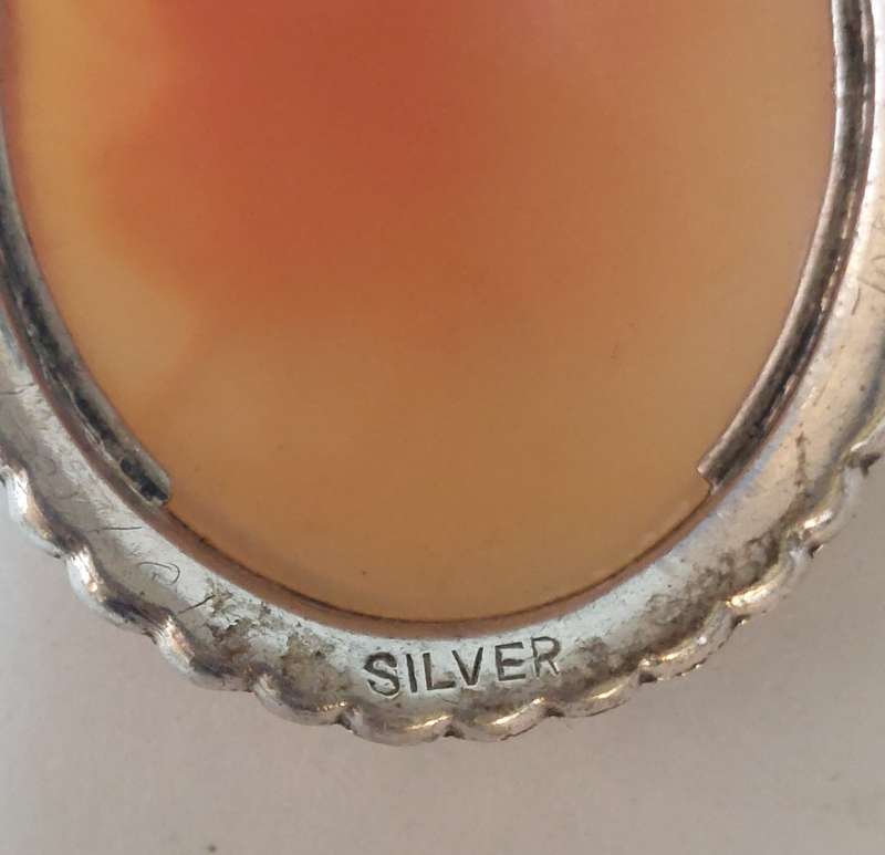 Magnificent vintage sterling silver marcasite shell cameo brooch 8,1g