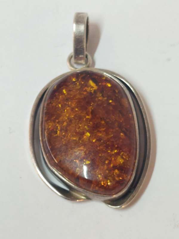 Spectacular large vintage Poland sterling silver amber pendant 13,6g wow!!