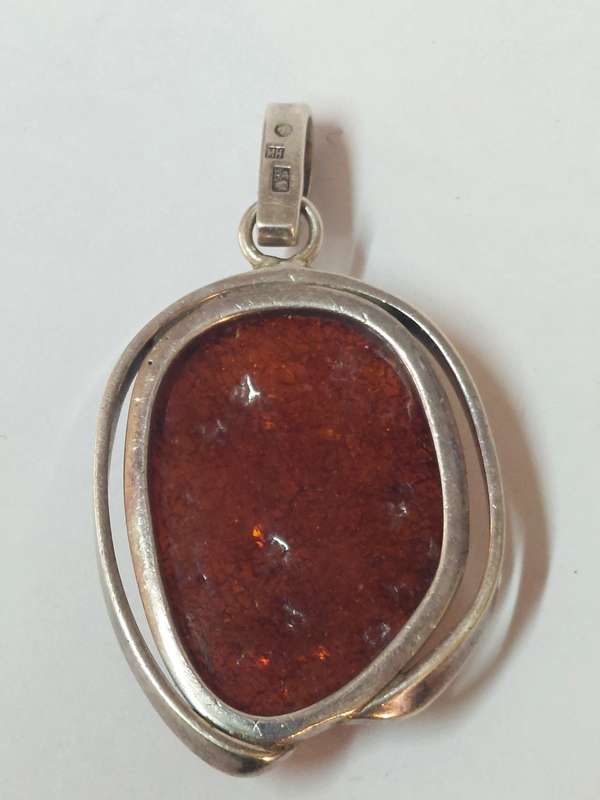Spectacular large vintage Poland sterling silver amber pendant 13,6g wow!!