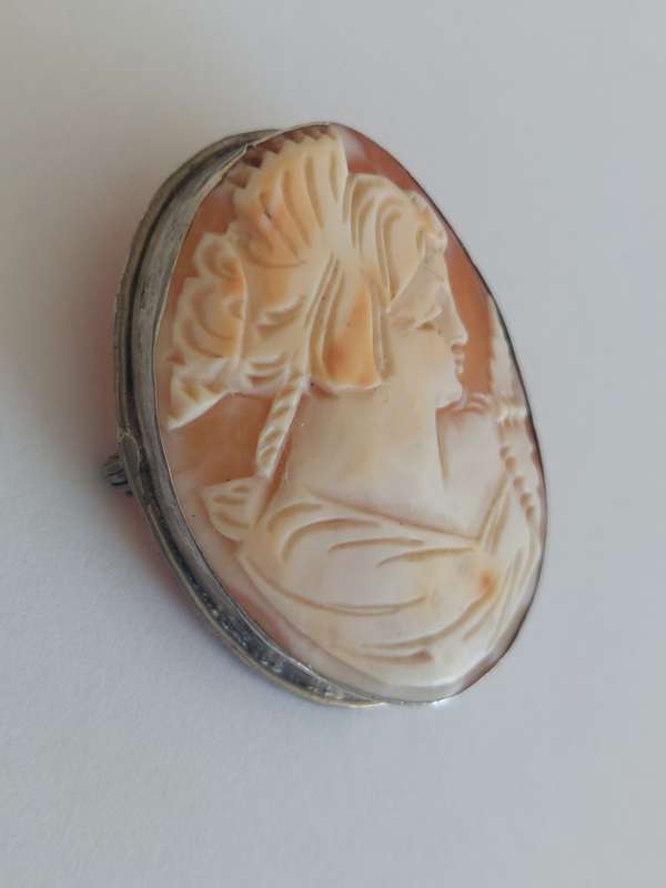Large antique 800 silver shell cameo brooch 7,3g