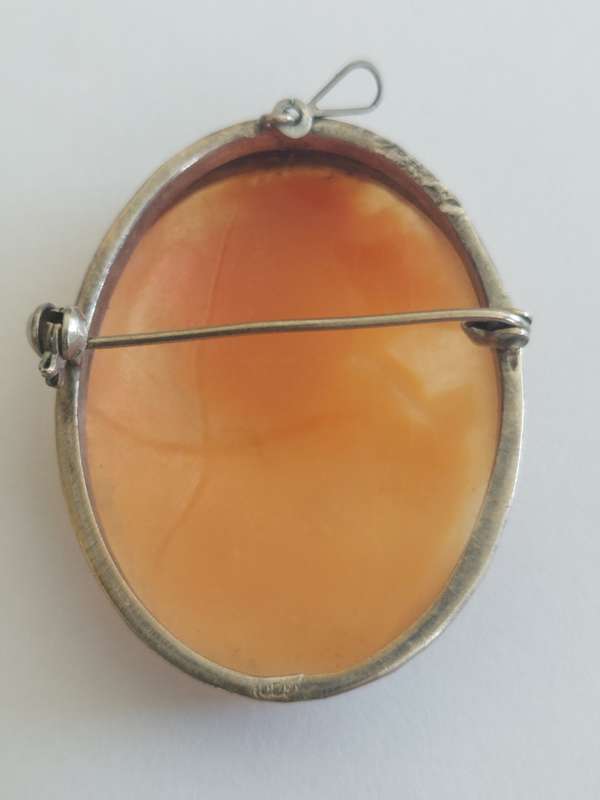 Large antique 800 silver shell cameo brooch 7,3g