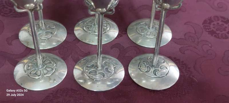 James Fenton Art Nouveau 1913 Birmingham silver liquer glass set