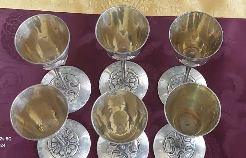 James Fenton Art Nouveau 1913 Birmingham silver liquer glass set