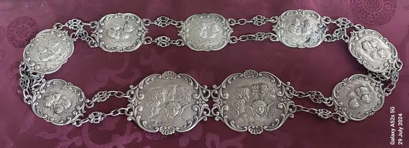 Amazing Art Nouveau 1910 Birmingham silver Cherub belt by Henry Matthews 109.2g