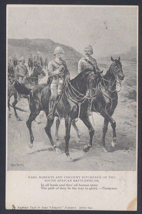 B160301 Boer War Roberts and Kitchener in the Battlefields Transvaal Peace card