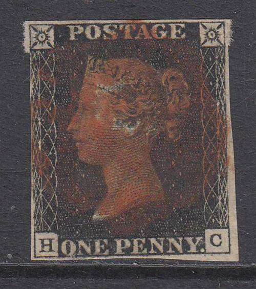 B190601 MALTESE CROSS = SMALL CROWN Wmk Penny BLACK Great Britain FULL MARGINS
