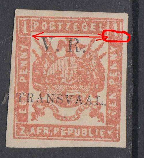 B190701 MISSING Horizontal line =- Red on yellow Transvaal 1877 SG 147 VF MINT original gum cat £70