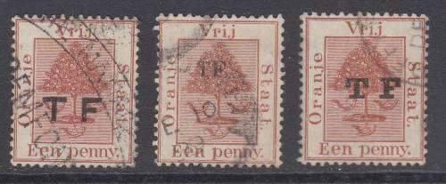 B190715 THREE different TELEGRAPH overprints Orange Free State 1891-2 VFU
