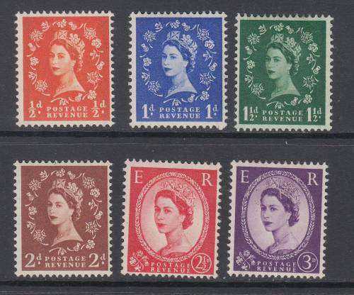 B190715 COMPLETE SET Wildings = Graphite Lines Great Britain 1957 SG 561-6 MH