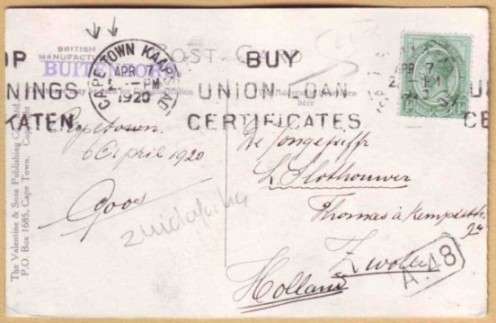 B90520 South Africa Union 1920 card to BUITENZORG West Java