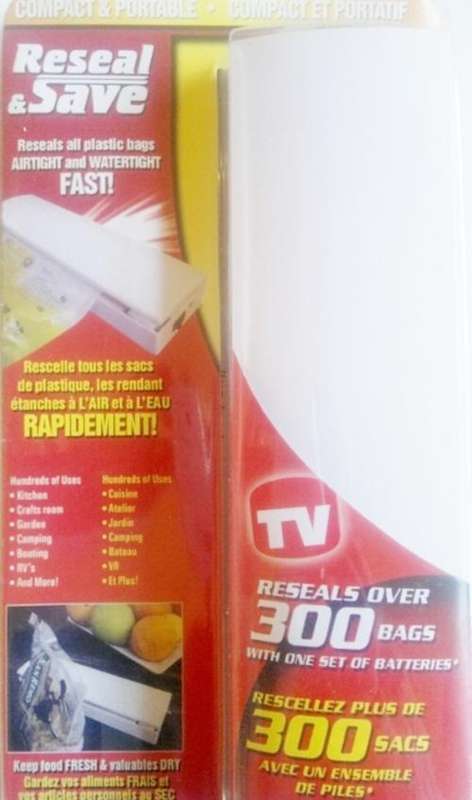 Reseal and Save!!! Large Sealer as seen on TV, seals over 300 bags with one set of batteries!!!