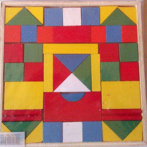 48 piece wooden block set in wooden tray.  Educational and fun.