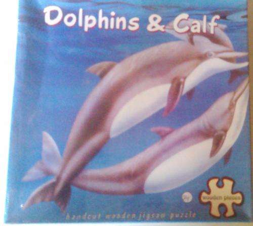 24 Piece Handcut WOODEN puzzel. DOLPHINS AND CALF. Only one available!!!