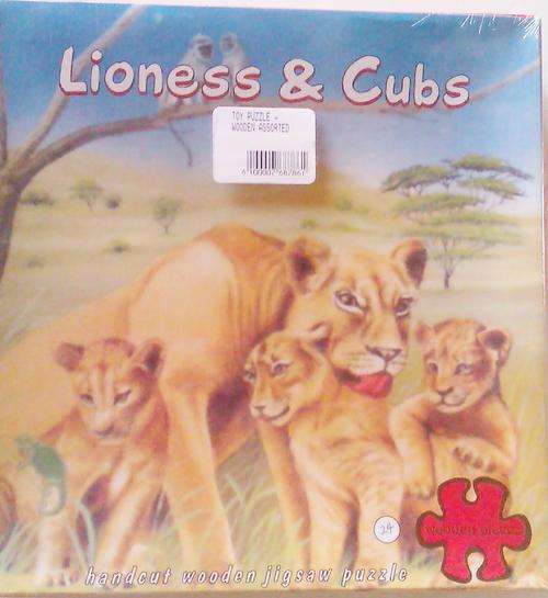 24 Piece Handcut WOODEN puzzel.  LION AND CUBS. Only one available!!!