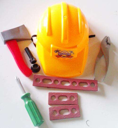 Stunning little boys construction tool set with hard hat.