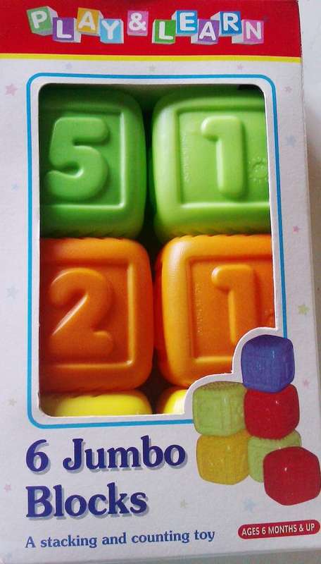 Play and Learn 6 JUMBO BLOCKS. A stacking and counting toy.