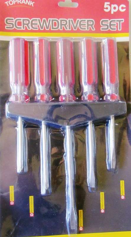 5 Piece Sqrewdriver Set.  Hardened and tempered Carbon Steel blades. Black oxide Finished shafts, Br