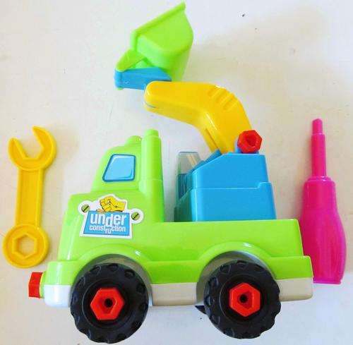D.I.Y. Construction Truck Tools included.  Bright and colourfull.  Strong quality, Very Cute !