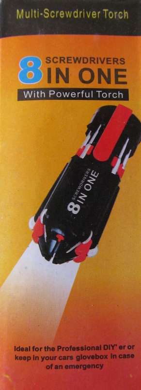8 in 1 screwdriver with powerful torch.  Ideal for the cars glovebox