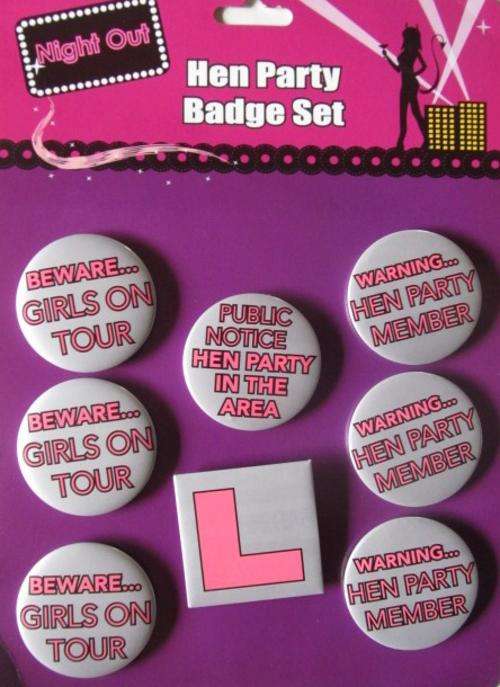 Large HEN PARTY badges