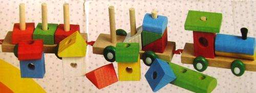 Wooden train with colourfull shape blocks