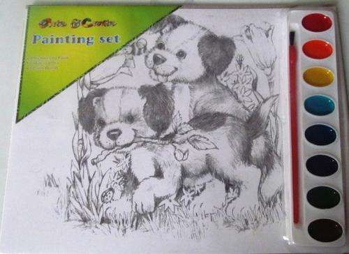 Puppy Painting set, includes paints, paintbrush and 4 Pictures