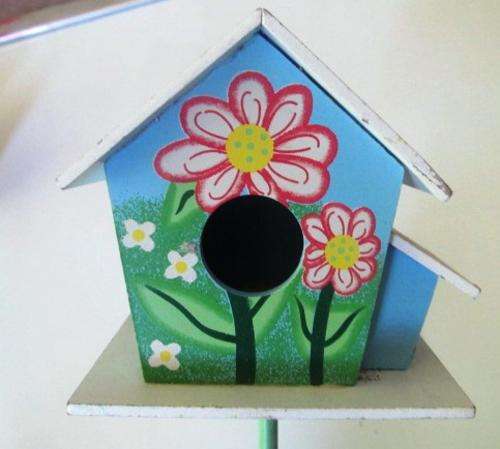 Adorable blue wooden Bird Feeder/house