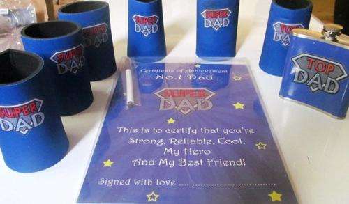 FANTASTIC GIFT IDEA !!!!! Super dad certificate, flask and 6 can coolers !!!!