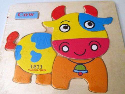 Bright and colourfull WOODEN EDUCATIONAL Puzzle - COW
