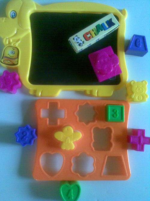Yellow doggie shape sorter with blackboard, chalk and erasor!!! Fun & educational. CHRISTMAS SPECIAL