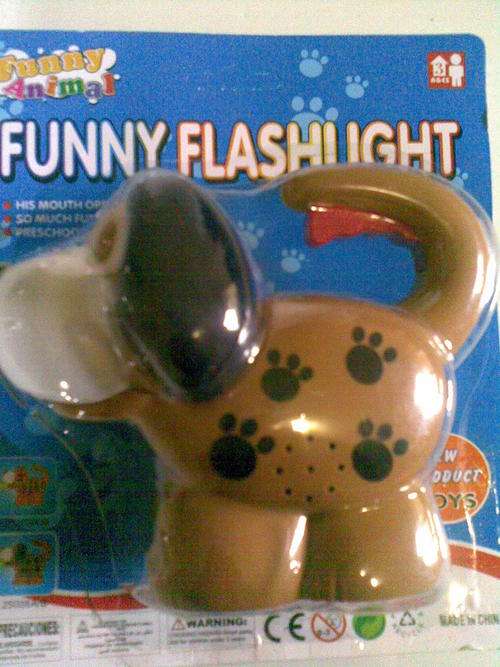 To cute, Talking Doggie Fashlight!!! His mouth opens the light shines and he barks!!! So much fun!!!