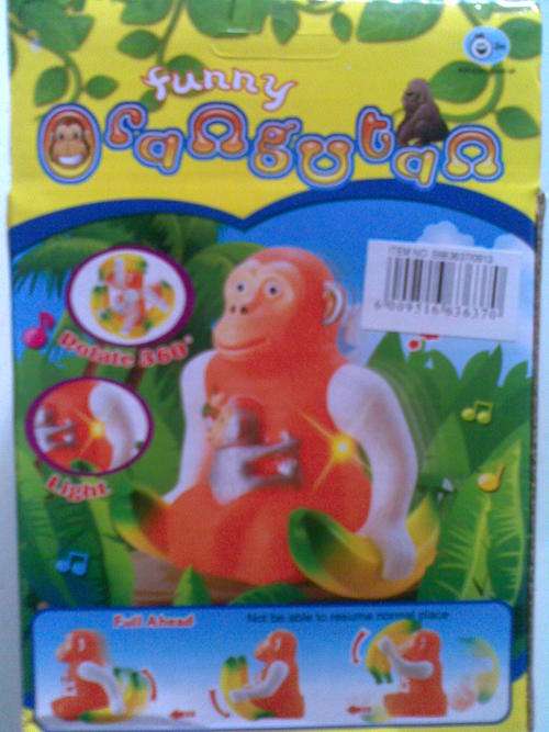 Funny Orangutan, with lights and music, swings along, to cute!!!Hours of entertainment!LOW POSTAGE!