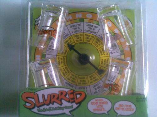 Slurred, Tha A to Z Drinking Game, Includes 4 Tot Glasses, Hours of entertainment.