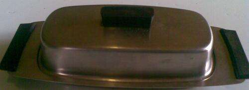 Old Stainless and wooden buttor dish.