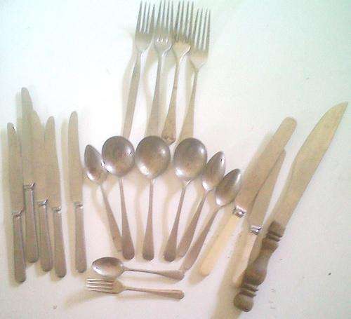 Variety of oldtime cutlery. Same marked nickel silver, same marked, epns, same marked stainless.....