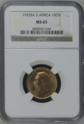 1925 South Africa 1 Sovereign MS65 NGC Graded ( RARE only 1 coin graded higher and 19 in this grade)