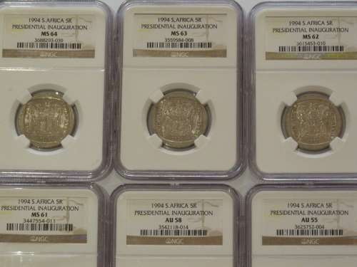 1994 PRESIDENTIAL INAUGURATION- 6 COINS(MS64,63,62,61,AU58,55) !!! BID PER SET!!!