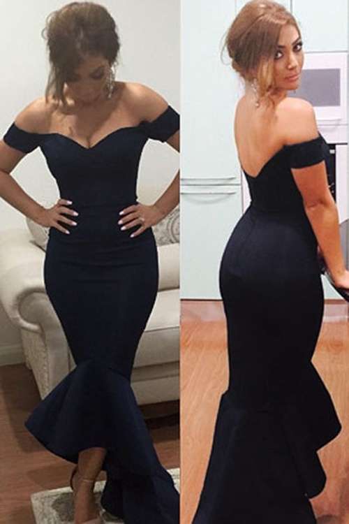 *DIVA RANGE* Navy Off-shoulder Mermaid Jersey Evening Dress